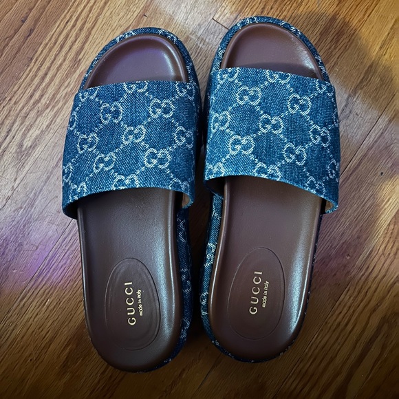 Blue Flower Gucci Bloom Slides Mens Gucci Shoes Gucci Platform